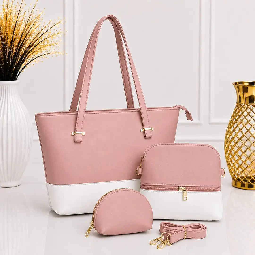 High Quality Shoulder Bag 3pcs Set For Girls - Pink